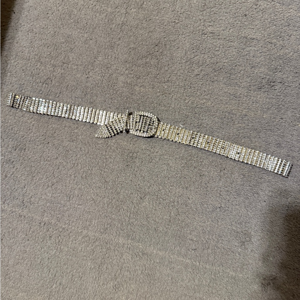 Silver Rhinestone Statement Belt One Size NWT Adjustable Glam